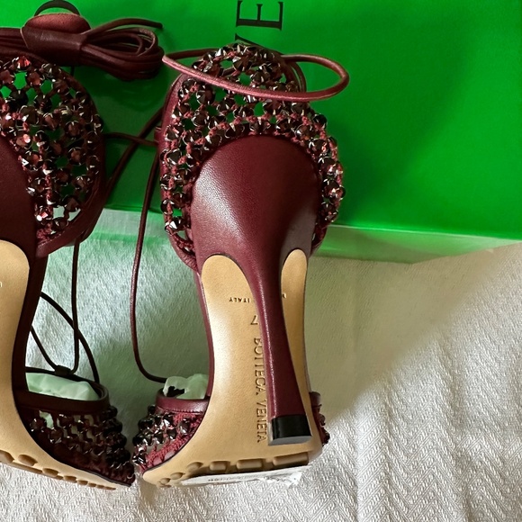 Bottega Veneta Sparkle Stretch Embellished Sandals, Bordeaux, Size 37 - Picture 15 of 16